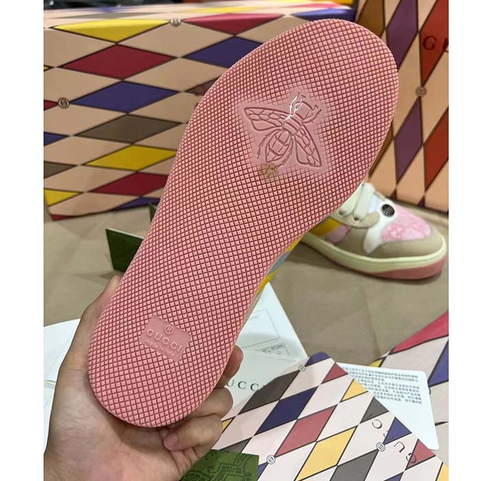 G*u*i unisex screener gg sneaker light pink canvas beige suede bi-color rubber flat