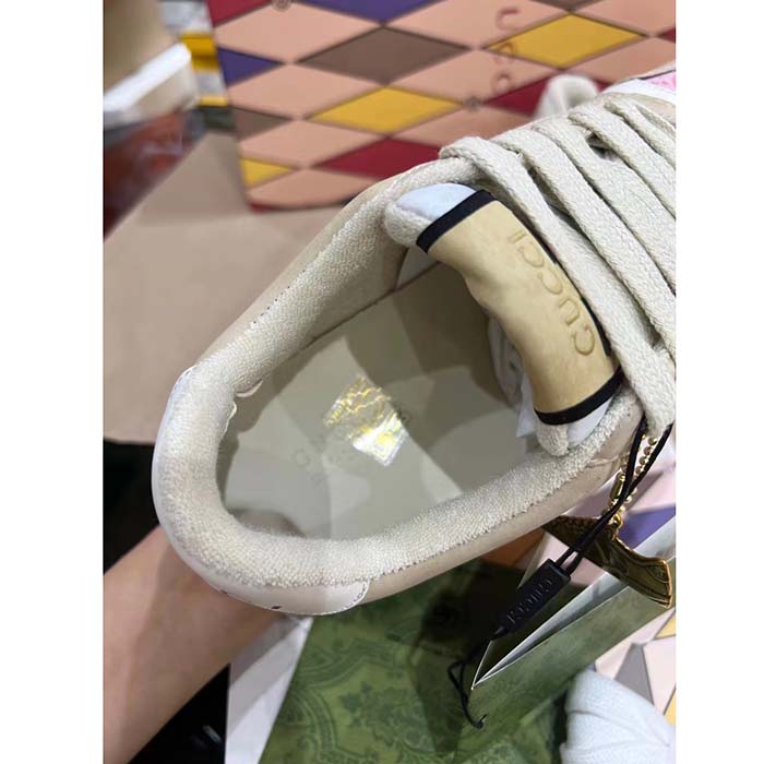G*u*i unisex screener gg sneaker light pink canvas beige suede bi-color rubber flat