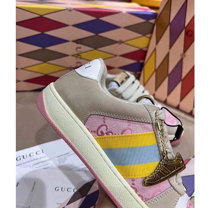 G*u*i unisex screener gg sneaker light pink canvas beige suede bi-color rubber flat