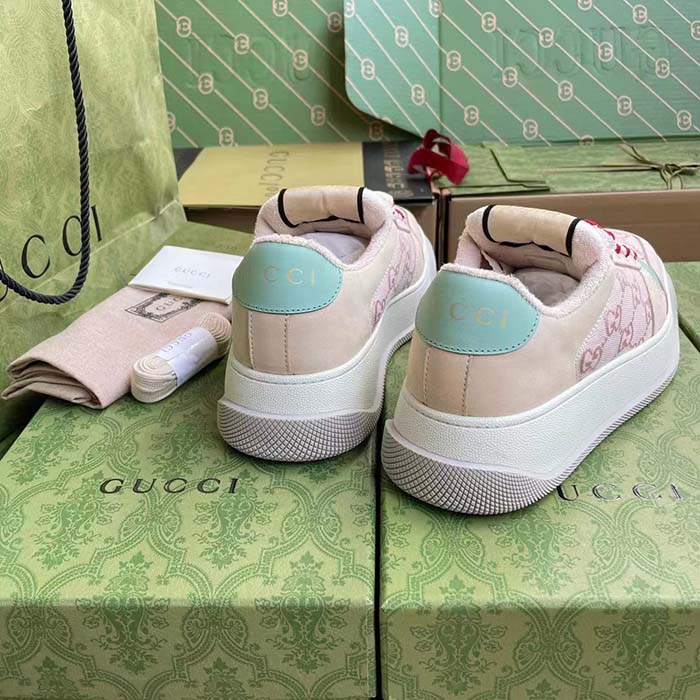 G*u*i unisex screener sneaker pink gg canvas bi-color chunky laces