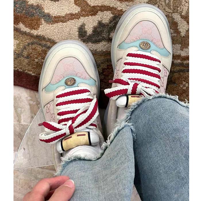 G*u*i unisex screener sneaker pink gg canvas bi-color chunky laces