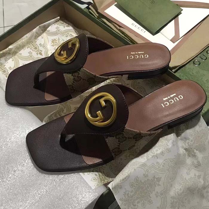G*u*i women gg blondie thong sandal beige ebony gg supreme canvas