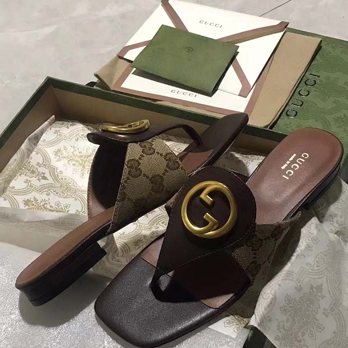 G*u*i women gg blondie thong sandal beige ebony gg supreme canvas