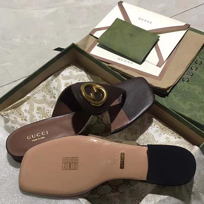 G*u*i women gg blondie thong sandal beige ebony gg supreme canvas