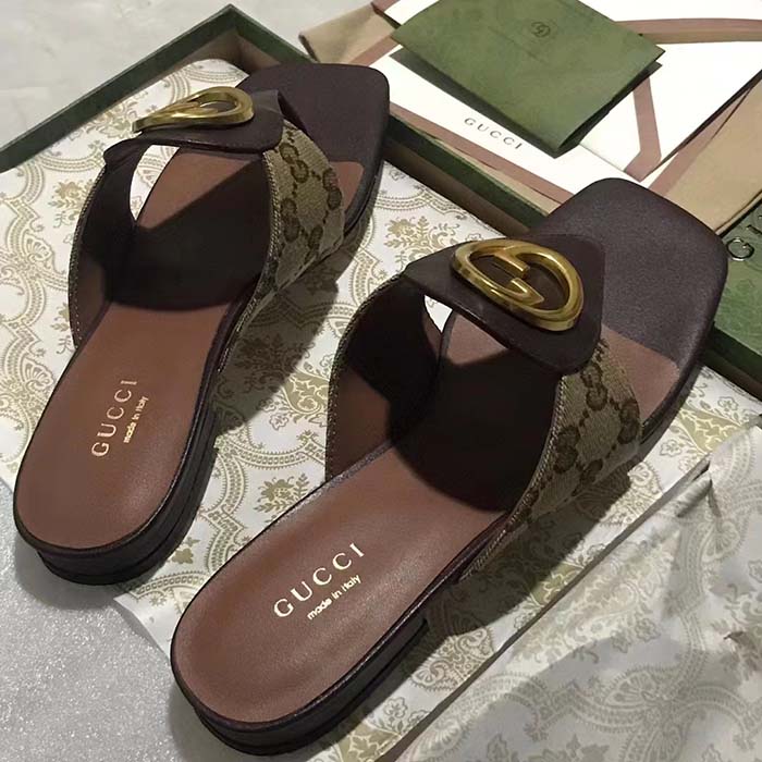 G*u*i women gg blondie thong sandal beige ebony gg supreme canvas