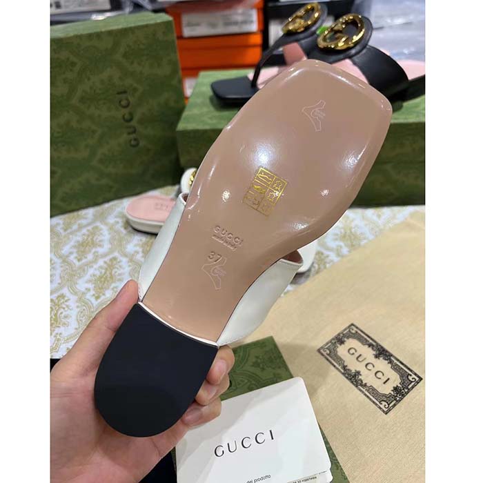 G*u*i women gg blondie thong sandal white leather round interlocking g 1.5 cm heel