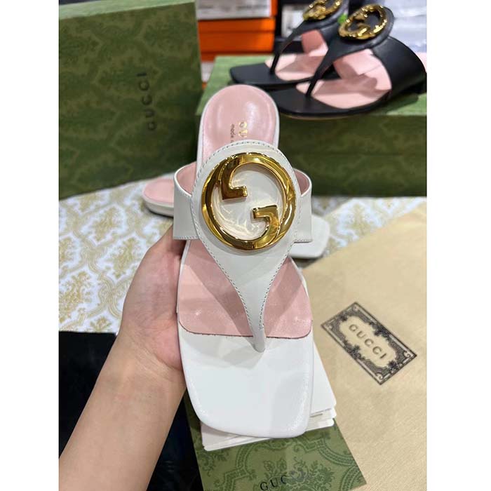 G*u*i women gg blondie thong sandal white leather round interlocking g 1.5 cm heel