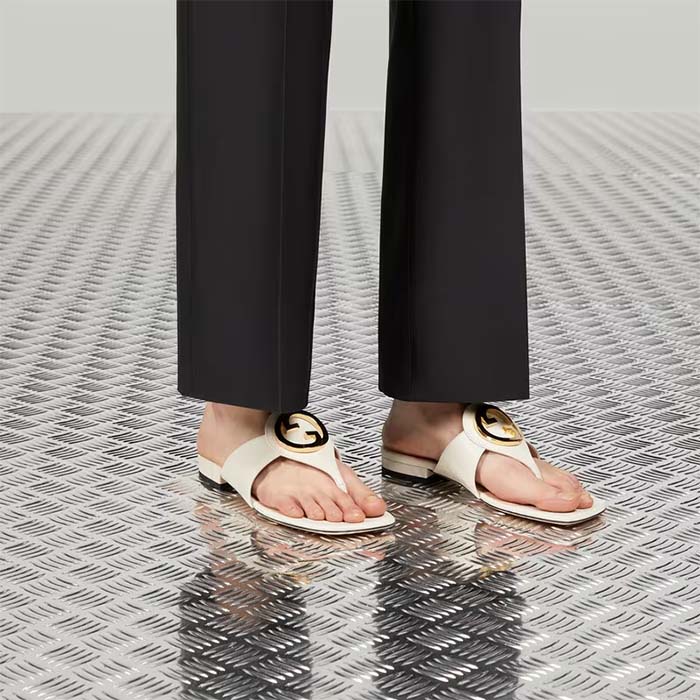 G*u*i women gg blondie thong sandal white leather round interlocking g 1.5 cm heel