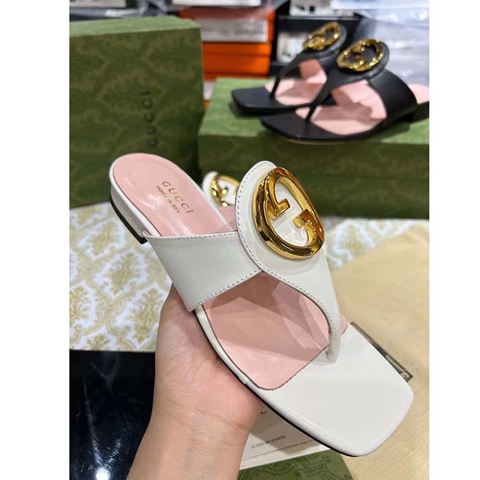 G*u*i women gg blondie thong sandal white leather round interlocking g 1.5 cm heel