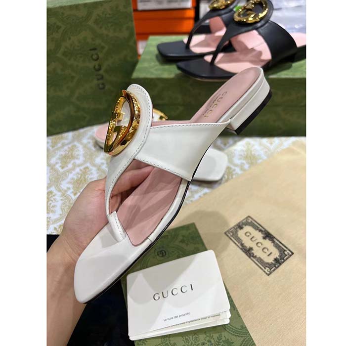 G*u*i women gg blondie thong sandal white leather round interlocking g 1.5 cm heel