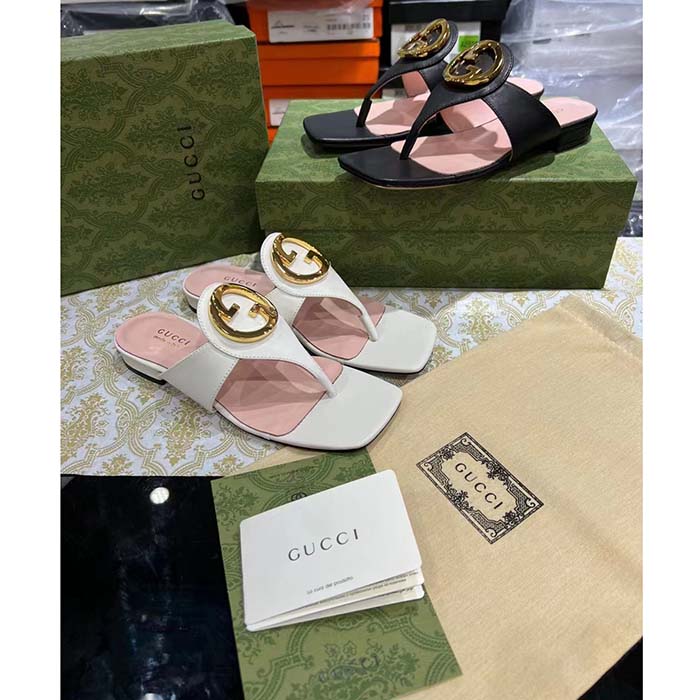 G*u*i women gg blondie thong sandal white leather round interlocking g 1.5 cm heel