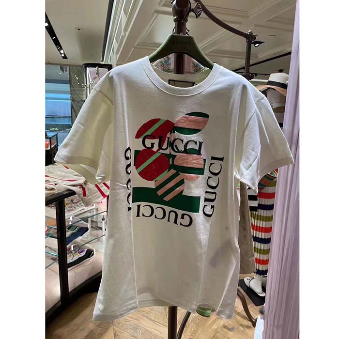 G*u*i women gg cotton jersey printed t-shirt off white cherry sequin embroidery