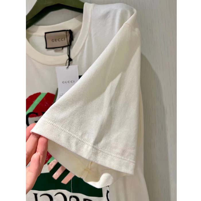 G*u*i women gg cotton jersey printed t-shirt off white cherry sequin embroidery
