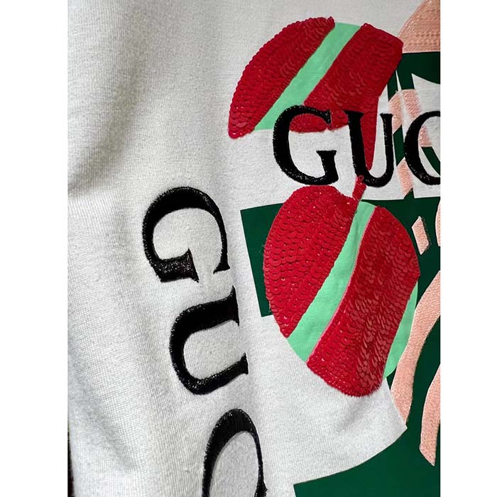 G*u*i women gg cotton jersey printed t-shirt off white cherry sequin embroidery