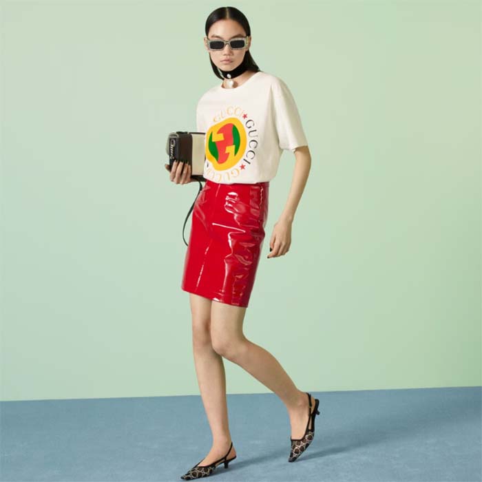 G*u*i women gg cotton jersey printed t-shirt off white crewneck short sleeves
