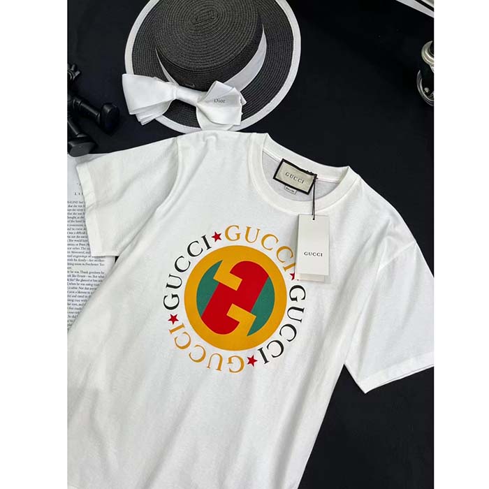G*u*i women gg cotton jersey printed t-shirt off white crewneck short sleeves
