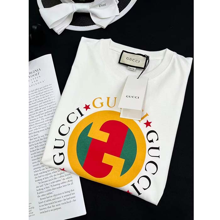 G*u*i women gg cotton jersey printed t-shirt off white crewneck short sleeves