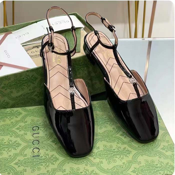 G*u*i women gg double g ballet flat black patent leather square toe
