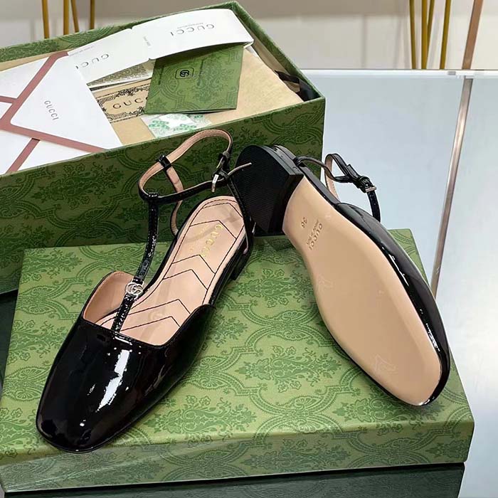 G*u*i women gg double g ballet flat black patent leather square toe