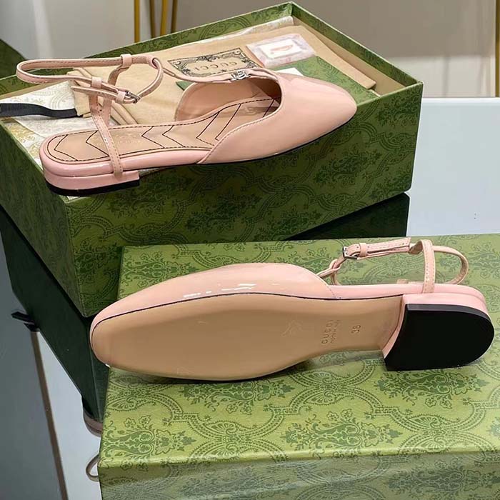 G*u*i women gg double g ballet flat light pink patent leather square toe