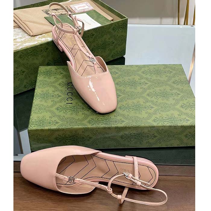 G*u*i women gg double g ballet flat light pink patent leather square toe