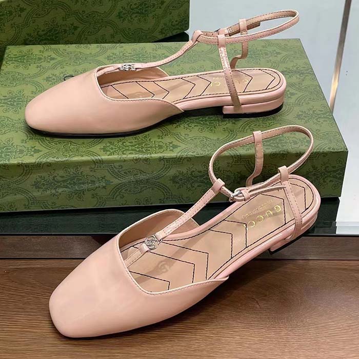 G*u*i women gg double g ballet flat light pink patent leather square toe