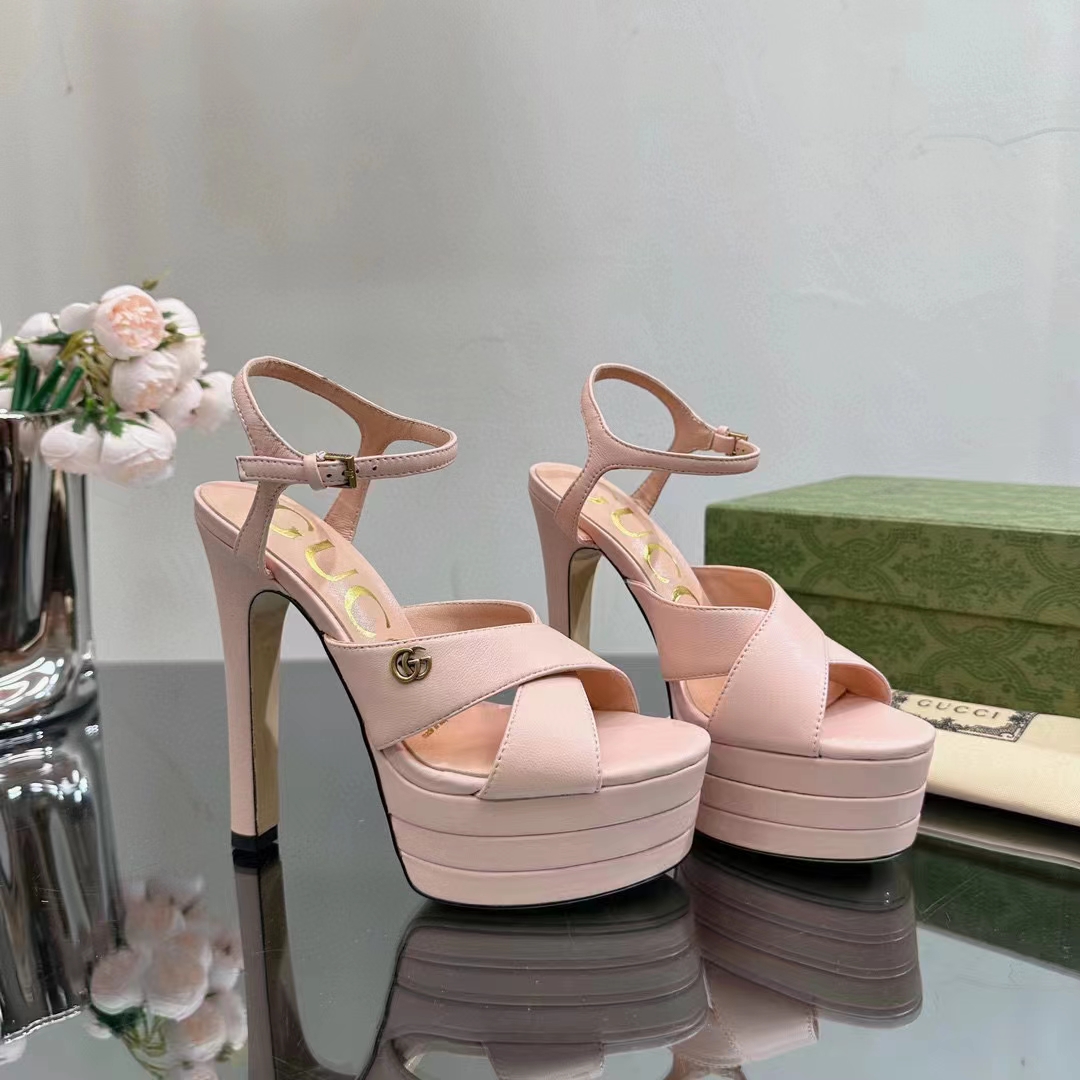 G*u*i women gg horsebit platform sandal light pink leather high 13 cm heel