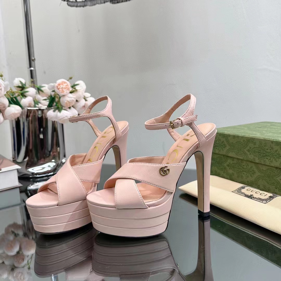 G*u*i women gg horsebit platform sandal light pink leather high 13 cm heel