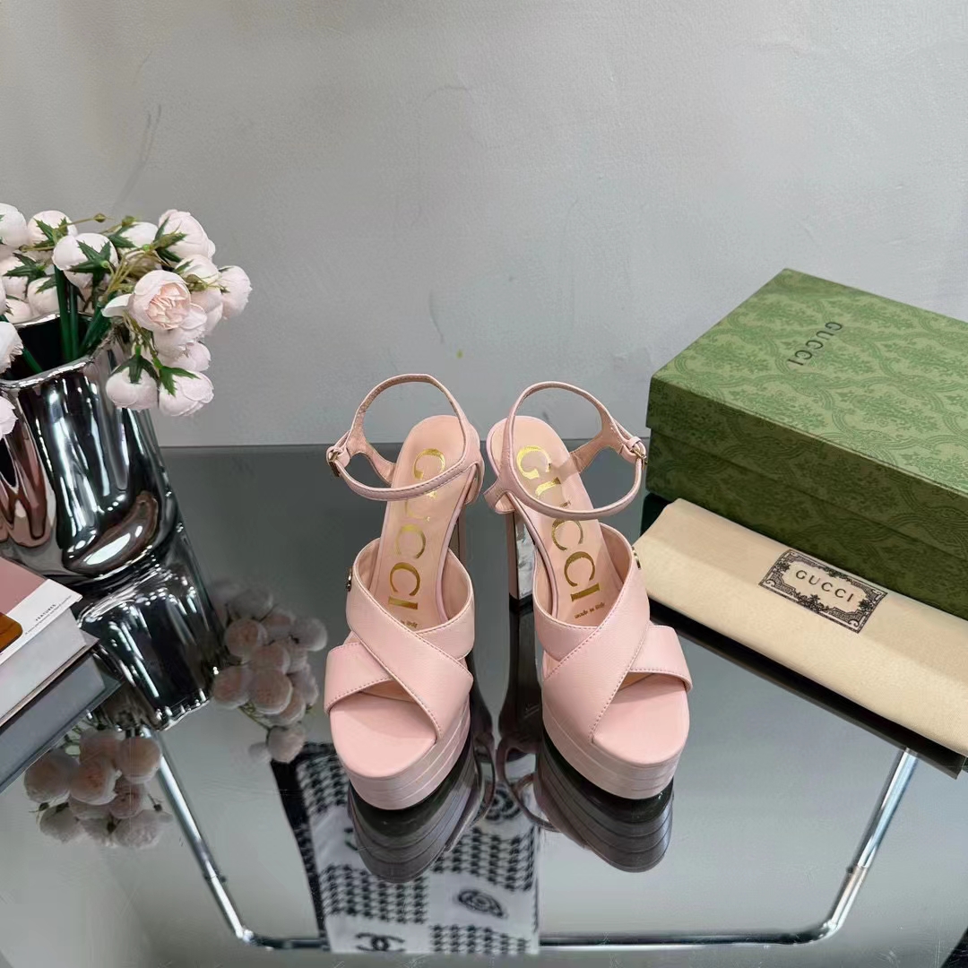 G*u*i women gg horsebit platform sandal light pink leather high 13 cm heel