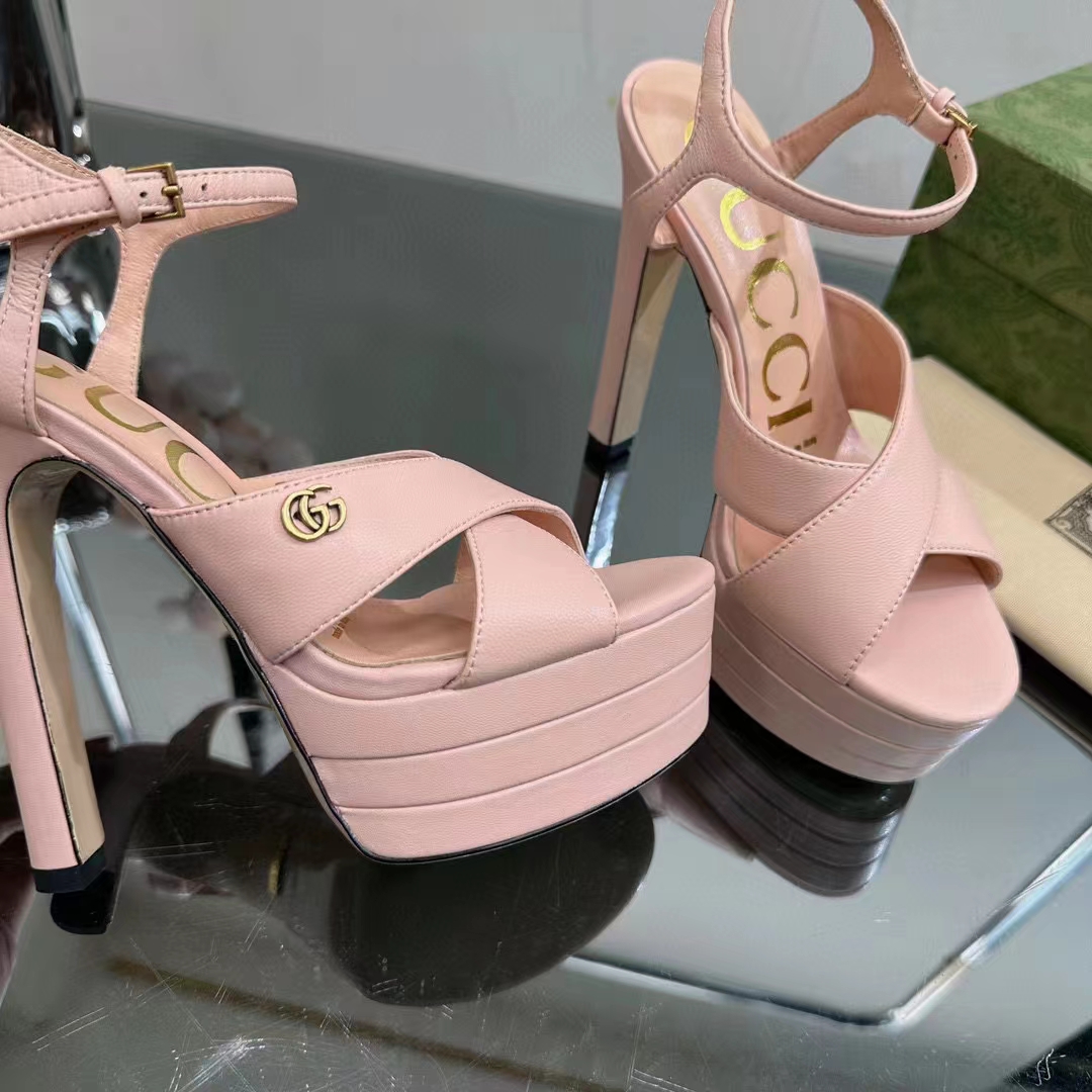 G*u*i women gg horsebit platform sandal light pink leather high 13 cm heel