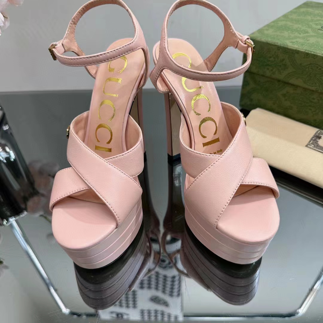 G*u*i women gg horsebit platform sandal light pink leather high 13 cm heel