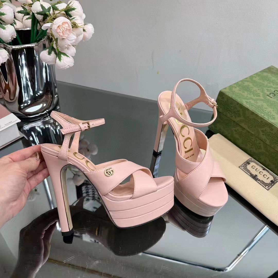 G*u*i women gg horsebit platform sandal light pink leather high 13 cm heel