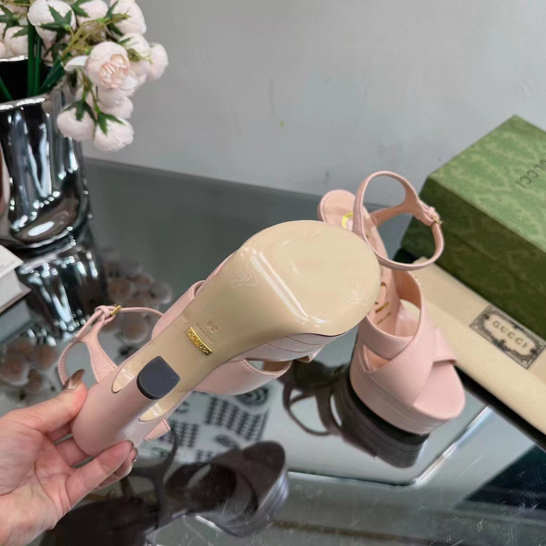G*u*i women gg horsebit platform sandal light pink leather high 13 cm heel