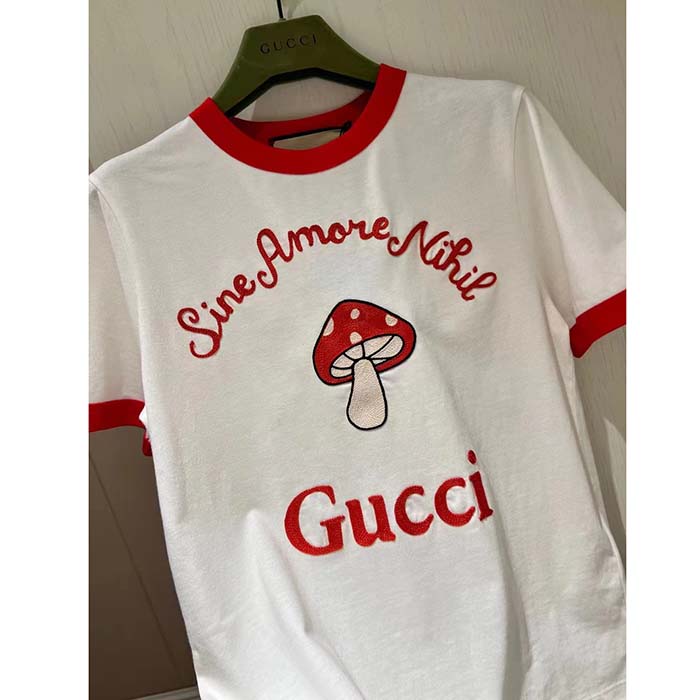 G*u*i women gg sine amore nihil’ cotton jersey t-shirt off white mushroom embroidery