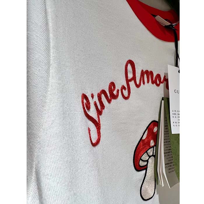G*u*i women gg sine amore nihil’ cotton jersey t-shirt off white mushroom embroidery