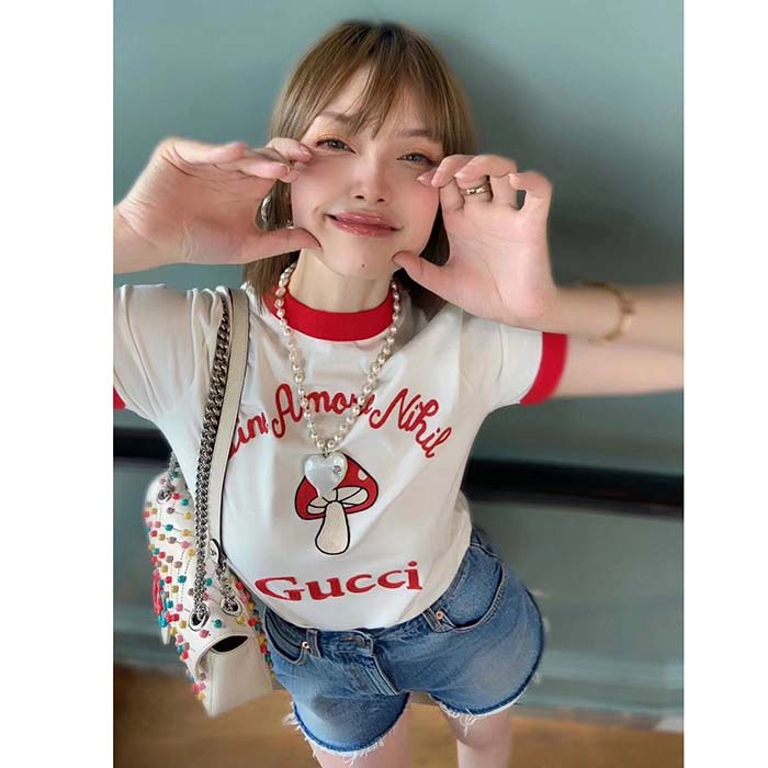 G*u*i women gg sine amore nihil’ cotton jersey t-shirt off white mushroom embroidery