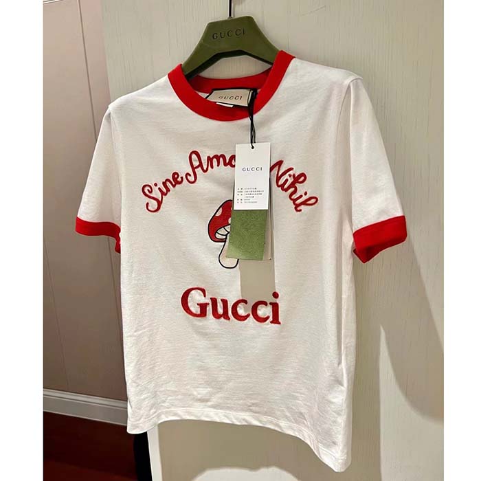 G*u*i women gg sine amore nihil’ cotton jersey t-shirt off white mushroom embroidery