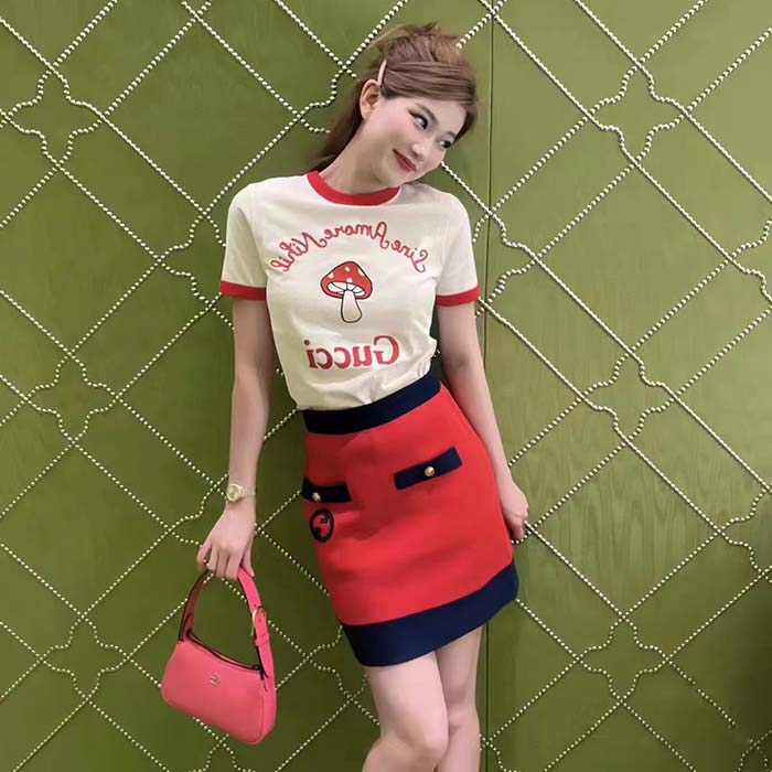 G*u*i women gg sine amore nihil’ cotton jersey t-shirt off white mushroom embroidery
