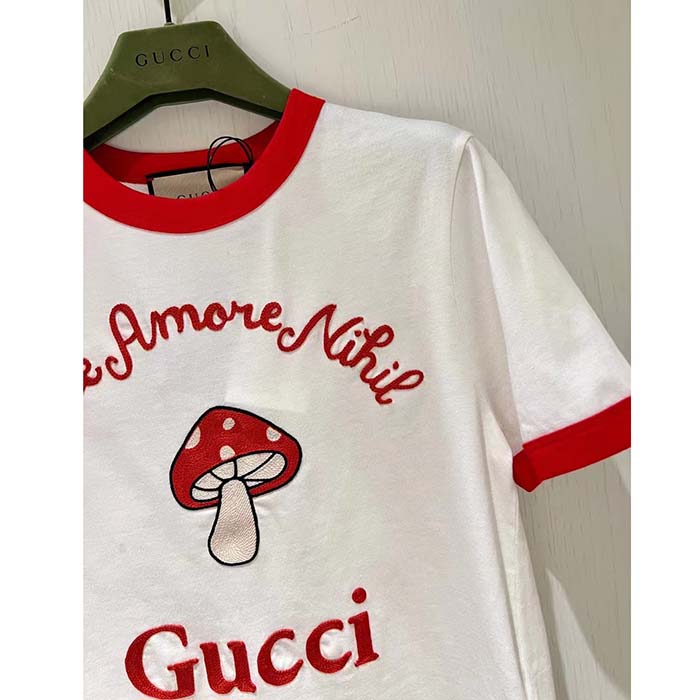 G*u*i women gg sine amore nihil’ cotton jersey t-shirt off white mushroom embroidery