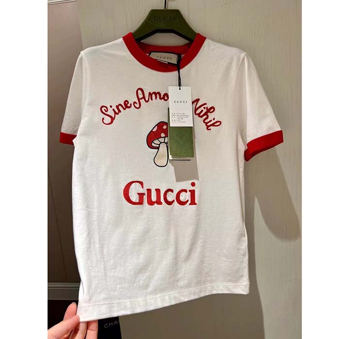 G*u*i women gg sine amore nihil’ cotton jersey t-shirt off white mushroom embroidery