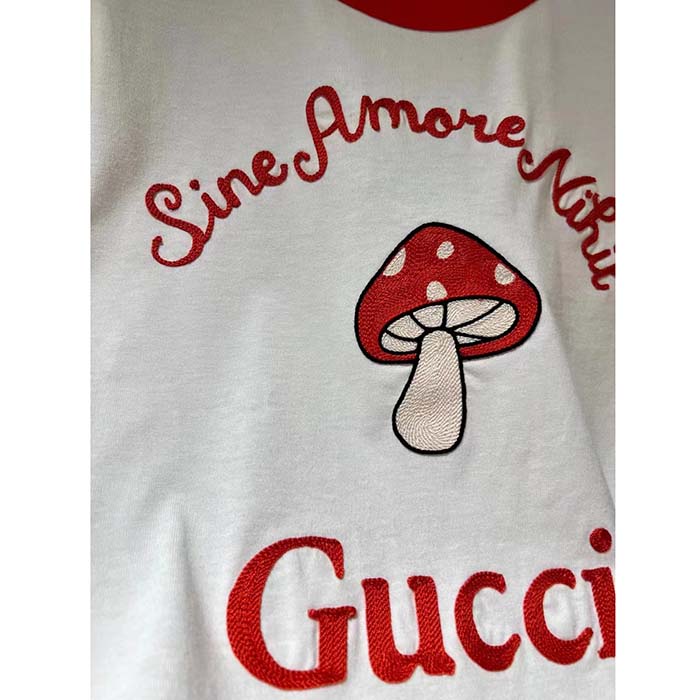 G*u*i women gg sine amore nihil’ cotton jersey t-shirt off white mushroom embroidery