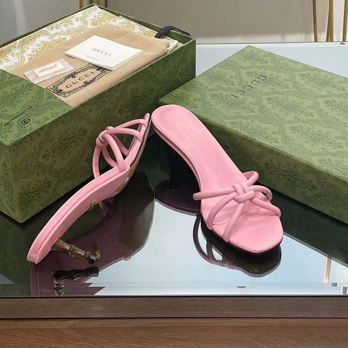G*u*i women gg slide sandal bamboo pink leather bamboo low heel