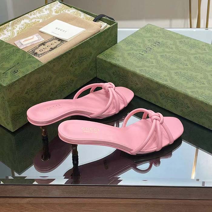 G*u*i women gg slide sandal bamboo pink leather bamboo low heel