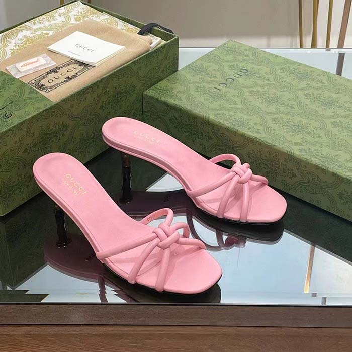 G*u*i women gg slide sandal bamboo pink leather bamboo low heel