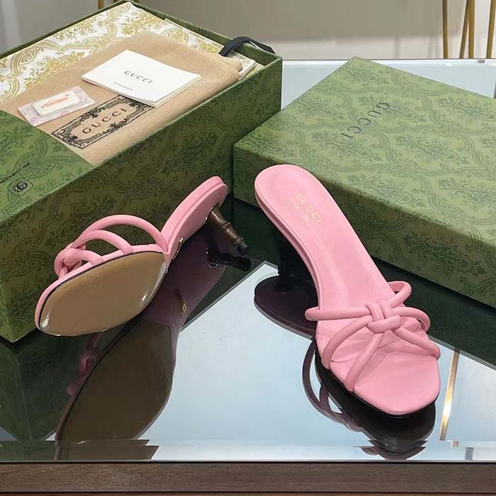 G*u*i women gg slide sandal bamboo pink leather bamboo low heel