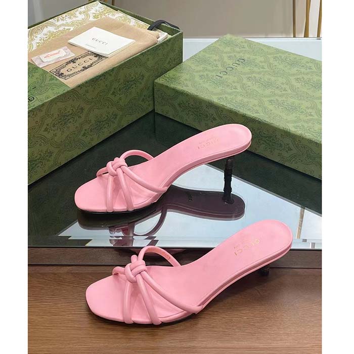 G*u*i women gg slide sandal bamboo pink leather bamboo low heel
