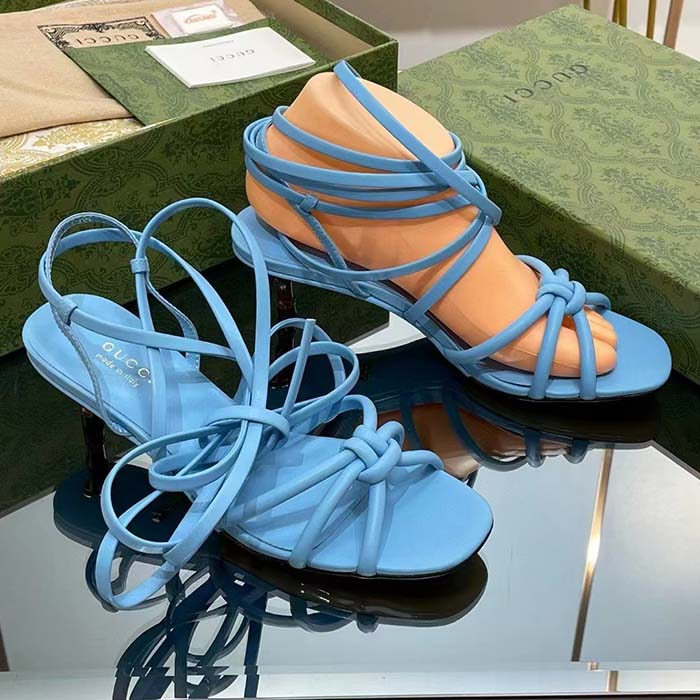 G*u*i women gg strappy sandal bamboo pastel blue leather bamboo low heel