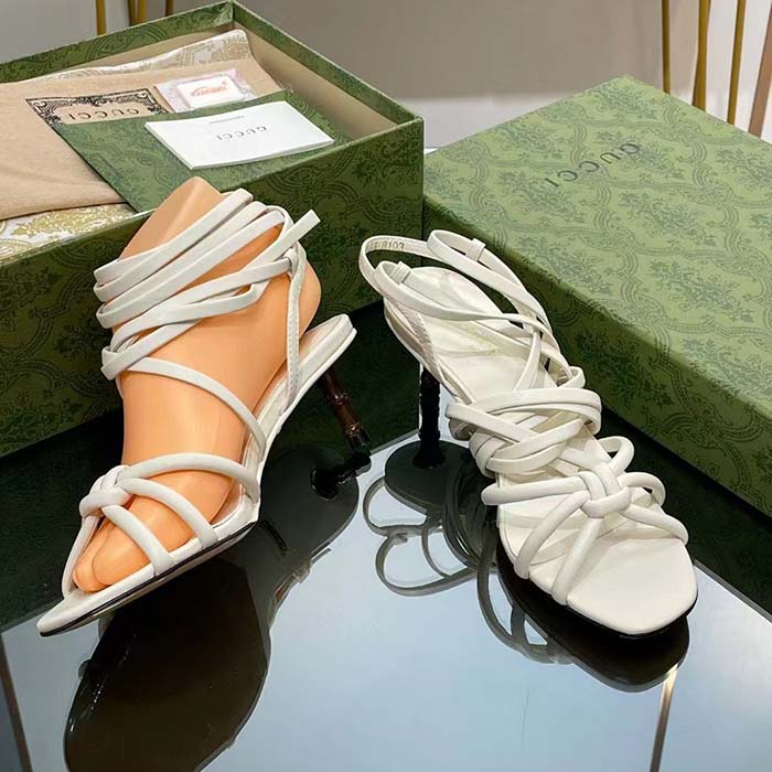 G*u*i women gg strappy sandal bamboo white leather bamboo low heel