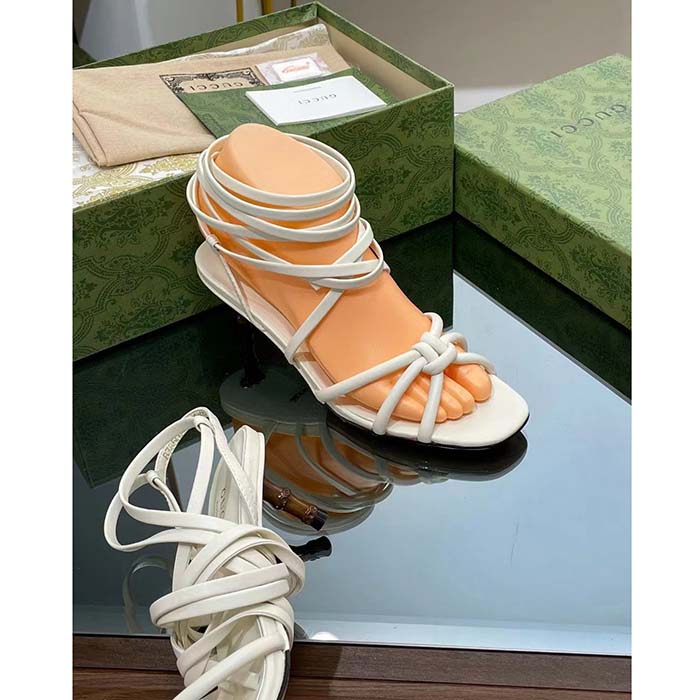 G*u*i women gg strappy sandal bamboo white leather bamboo low heel