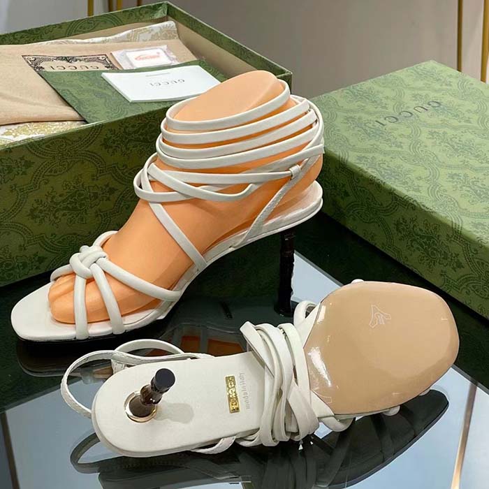 G*u*i women gg strappy sandal bamboo white leather bamboo low heel
